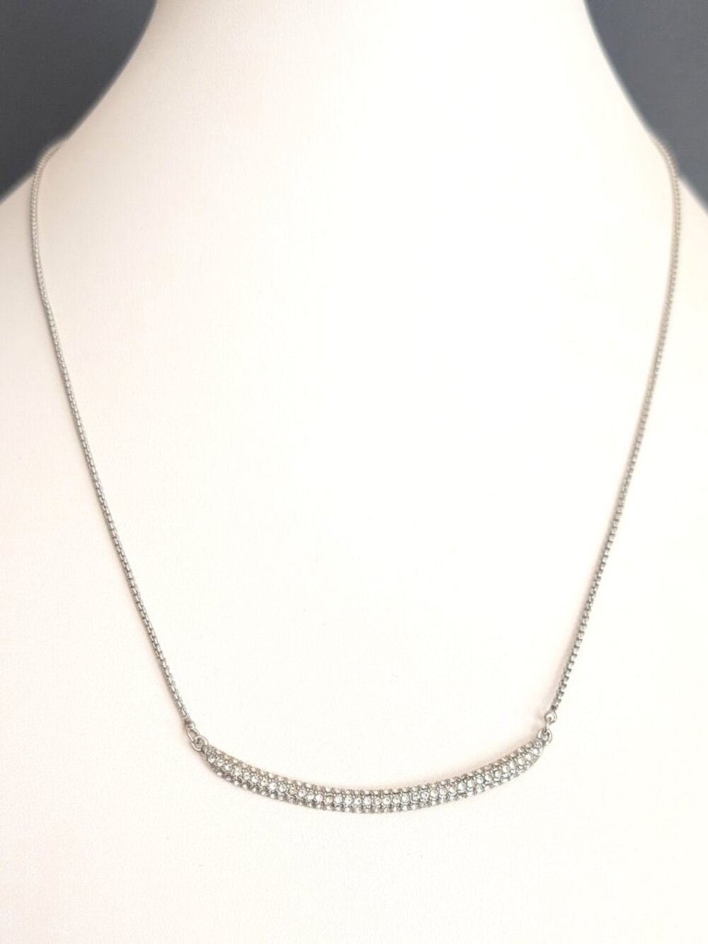 Curved pave faux diamond bar necklace
